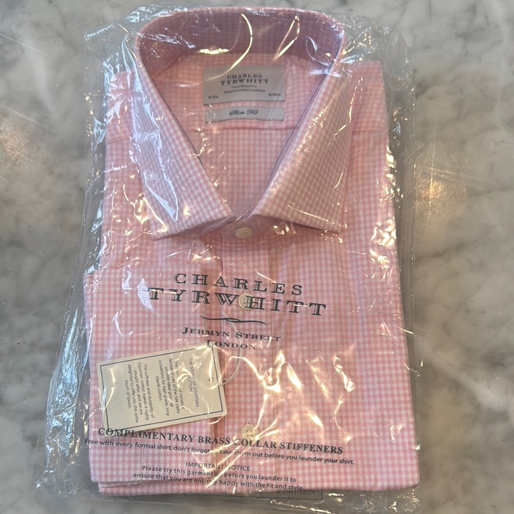 Charles Tyrwhitt Pink Dress Shirt with Gingham Pattern